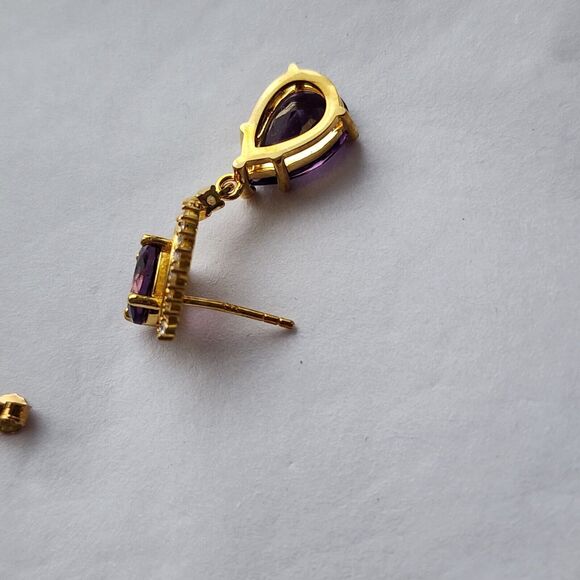 Amethyst Earrings Post Back 925 Sterling Silver Gold Vermeil Dangle New Romantic - Picture 7 of 9